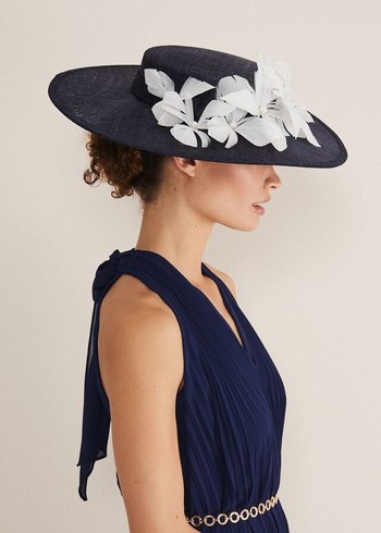 Phase Eight Navy Flower Boater Fascinator Hats Navy Canada | WACEKY-582